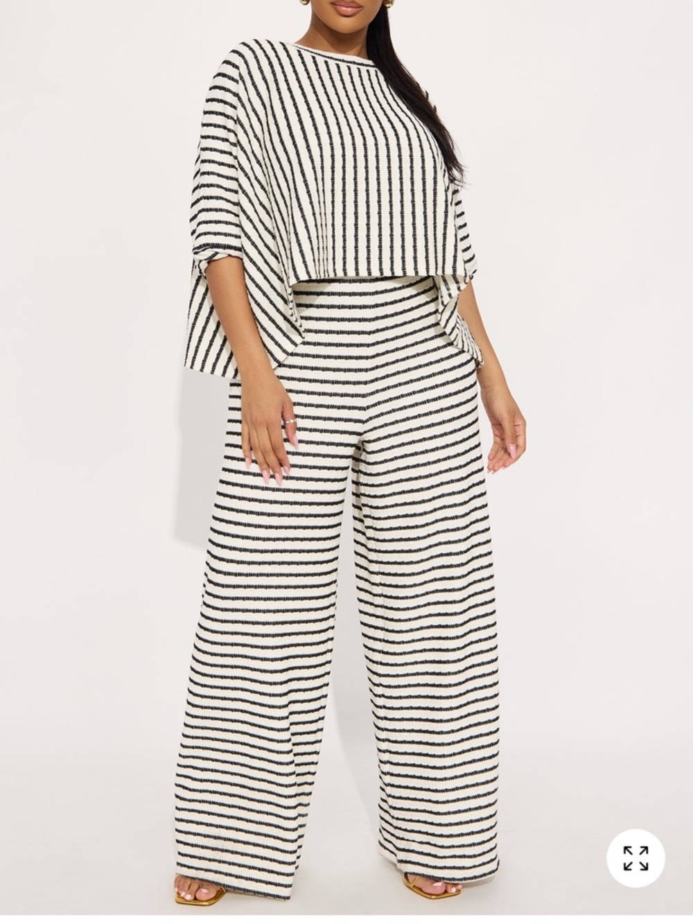 Fashion Nova Black and White Striped Wide Leg Jumpsuit Set